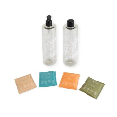 Valquer Shake - Confezione 4 gel da bagno sostenibili - 4 bustine + 2 flaconi