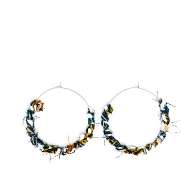 Boucles d'oreilles "Kreyol " Blanc jaune stripe - L