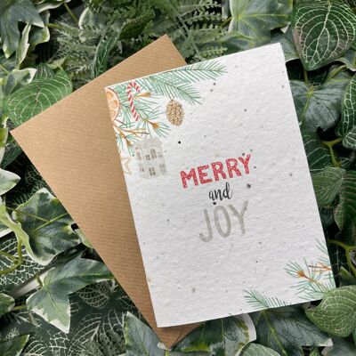 Christmas merry & joy plantable card