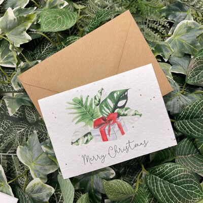 Christmas present leaf plantable card
