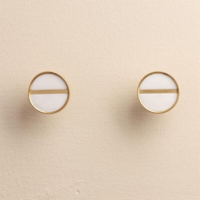 Holika White Marble Brass Round Drawer Knobs