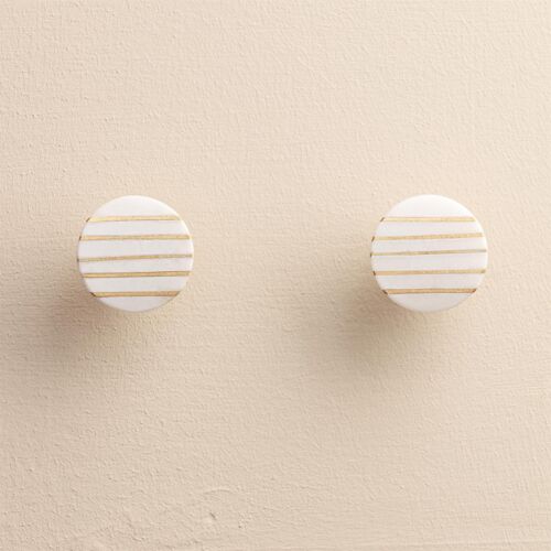 Jaya White Marble Brass Round Drawer Knobs