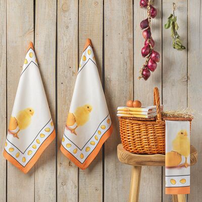 Lot de 6 torchons Jacquard 100% coton Sergé Poussin