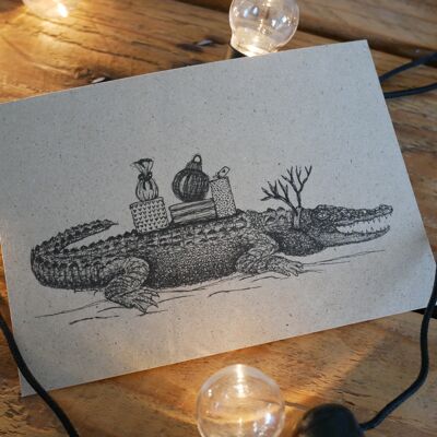 Christmas card crocodile