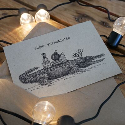 Carte de Noël crocodile avec lettrage