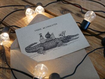 Carte de Noël crocodile avec lettrage 1