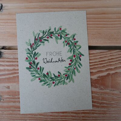 Christmas card mistletoe wreath with lettering