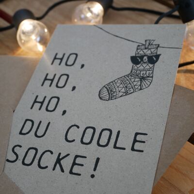 Tarjeta de Navidad "Ho, Ho, Ho, calcetín genial"