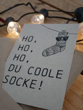Carte de Noël "Ho, Ho, Ho, you cool sock" 1