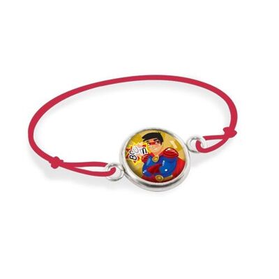 Children's Boy's Cord Bracelet Silver Surgical Stainless Steel Adjustable - Superheroes