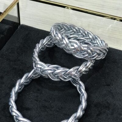 Silver double braided Buddhist bangle