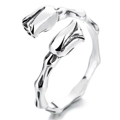 Bague ouverte tulipe en argent sterling S925