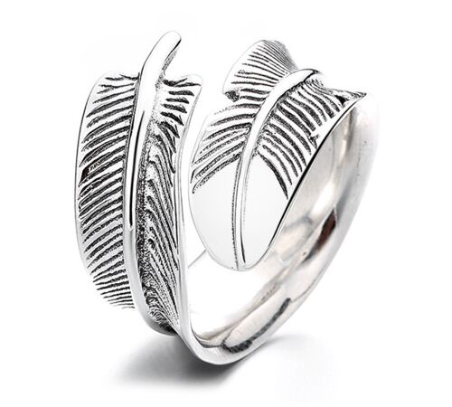 S925 Sterling Silver feather open ring