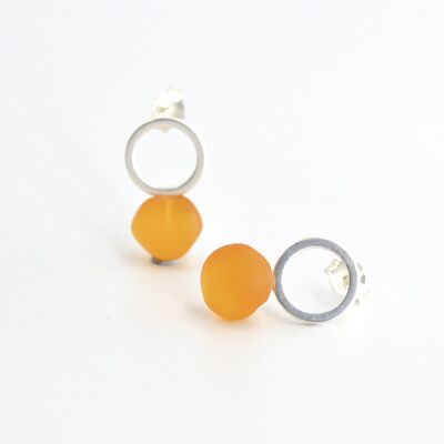 Small amber silver Globe earrings