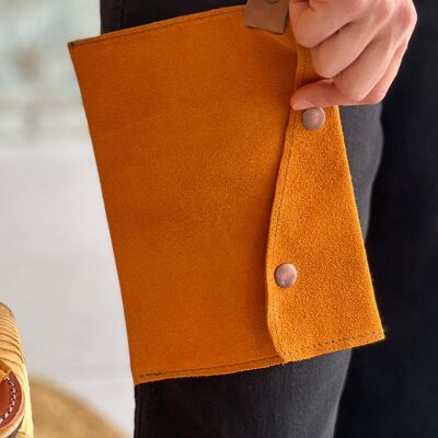 Artisan Clutch Bag - Hergestellt aus 100% natürlichem Wildleder, 1,4 mm dickes Leder - gegen Wasser behandelt - es ist wasserdicht. Opplav Solnedgang Suede.(Kürbis-Orange)