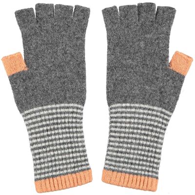 Damen-Handschuhe und Pulswärmer aus Lammwolle. FINGERLOSE HANDSCHUHE – Grau und Pfirsich