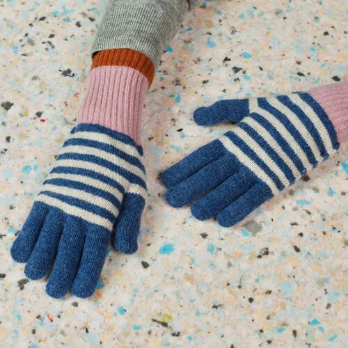 Women's Lambswool Gloves & Wrist Warmers GLOVES - stripe - denim