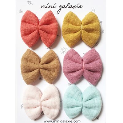 Semainier barrettes noeud en gaze de coton uni
