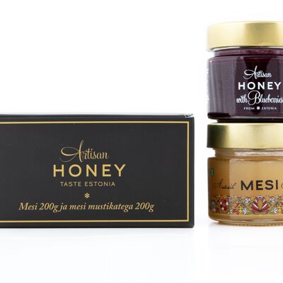 Blossom honey 200 g + Honey with Blueberries 200 g in a carton gift box