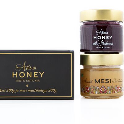Blossom honey 200 g + Honey with Blueberries 200 g in a carton gift box