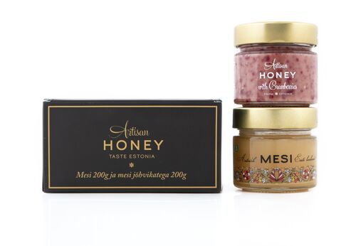 Blossom honey 200 g + Honey with Cranberries 200 g in a carton gift box