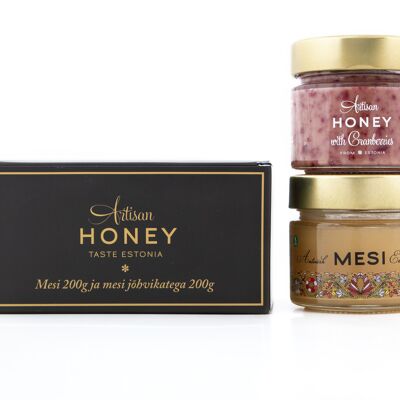 Blossom honey 200 g + Honey with Cranberries 200 g in a carton gift box