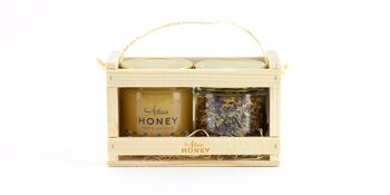 Miel de Fleurs Artisan 300 g et Tisane 35 g dans un coffret bois