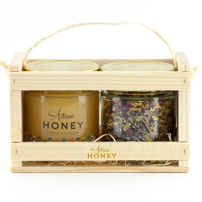 Artisan Blossom Honey 300 g and Herbal tea 35 g in a wooden gift box
