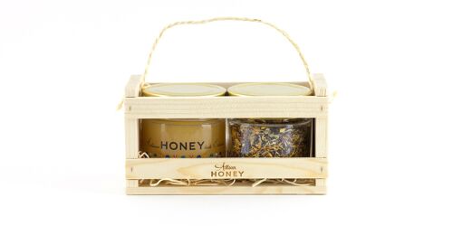 Artisan Blossom Honey 200 g and Herbal tea 25 g in a wooden gift box