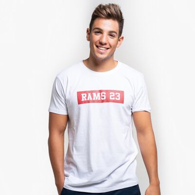 Weißes Herren-T-Shirt mit rechteckigem Aufdruck Rams 23-Weiß/Rot