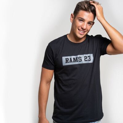 Rams 23 Herren-T-Shirt mit rechteckigem Aufdruck, Schwarz, Schwarz/Grau