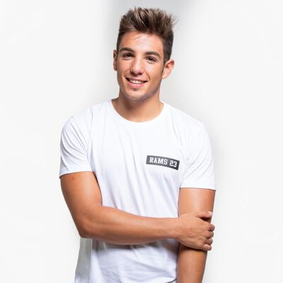 T-shirt bianca da uomo con stampa rettangolare piccola Rams 23-Bianco/Nero