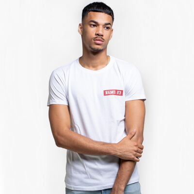 T-Shirt Homme Blanc Imprimé Rectangulaire Petits Béliers 23-Blanc/Rouge