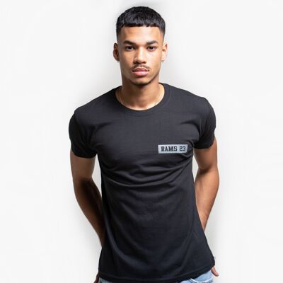 Black Men's T-shirt with Small Rectangular Print Rams 23-Black/Grey