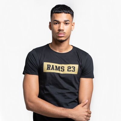 Black men's t-shirt with Rams 23 Gold-Black print