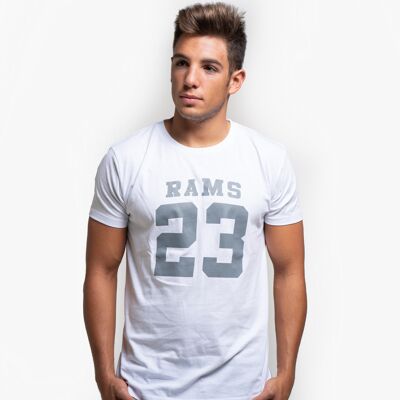 Men's White T-Shirt with Rams 23 Classic Logo Print-White/Grey