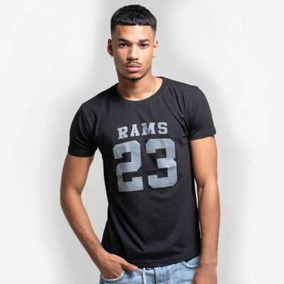 Men's Black T-Shirt with Rams 23 Classic Logo Print-Black/White