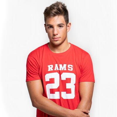 Red Men's T-Shirt with Rams 23 Classic Logo Print-Red/White