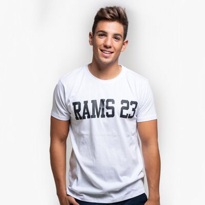 Men's White T-Shirt with Rams 23 Large Logo Print-White/Black