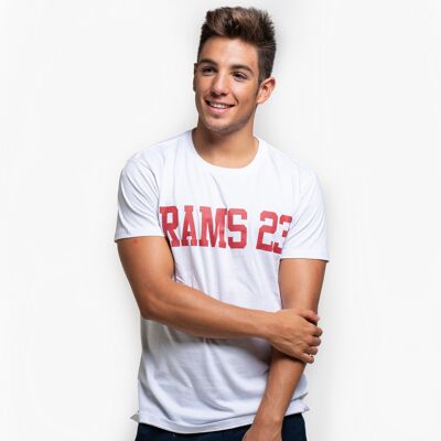 Weißes Herren-T-Shirt mit Rams 23 Large Logo Print-Weiß/Rot