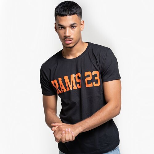 Camiseta de hombre negra con estampado Rams 23 Logo Grande-Negro/Naranja