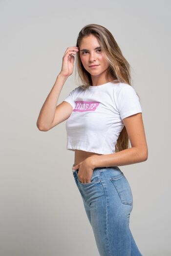 T-shirt femme court avec imprimé rectangulaire Rams 23-Blanc/Rose 2
