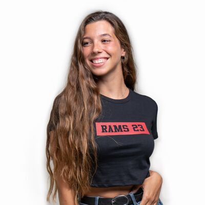 Camiseta de mujer corta con Estampado Rectangular Rams 23-Negro/Rojo
