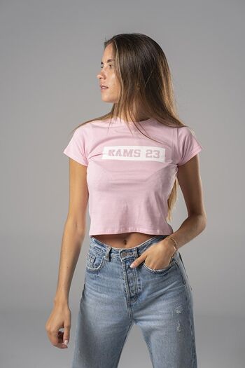 T-shirt court pour femme avec imprimé rectangulaire Rams 23-Pink 2