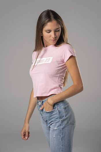 T-shirt court pour femme avec imprimé rectangulaire Rams 23-Pink 3