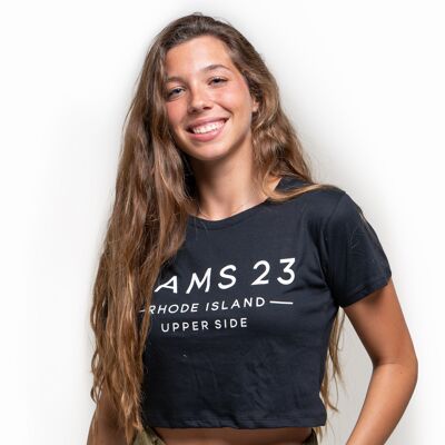 Kurzes Damen T-Shirt mit RHODE ISLAND Rams 23 Print-Schwarz