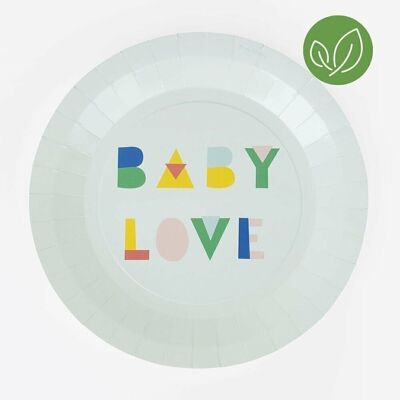 8 platos de papel: baby shower menta