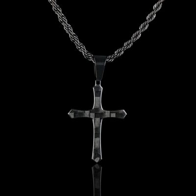 Collier croix en fibre de carbone - Collier avec pendentif croix en carbone