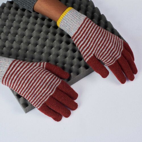 Men's Patterned Lambswool Gloves MEN'S GLOVES - stripe - sienna