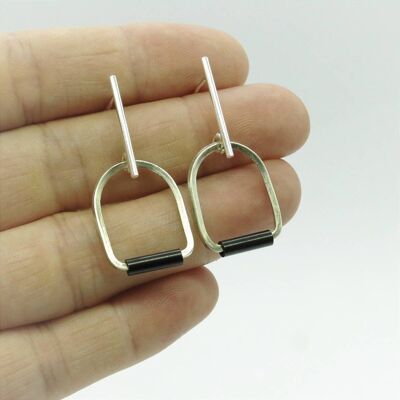 Silver and stainless steel earrings GINOX I Black
